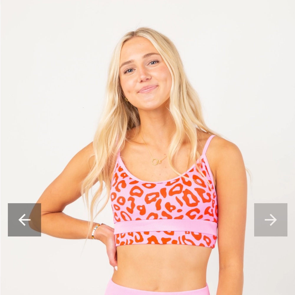 Called to Surf pink leopard swimsuit top